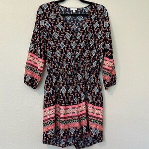 Charming Charlies Romper Size Medium Boho 3/4 Sleeve Like New  button down